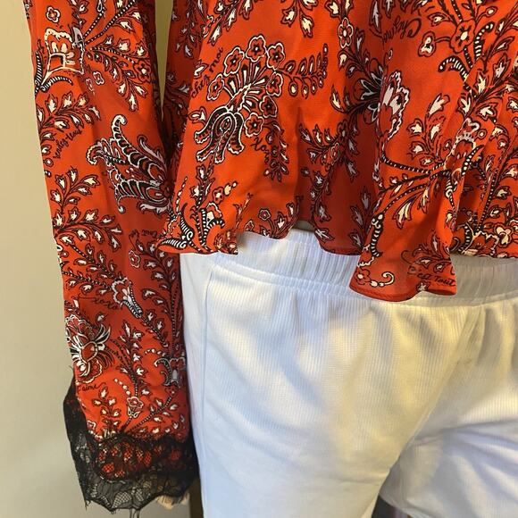 Cinq A Sept Blouse Women S 100% Silk Crop Tie Top Floral Multicolor Fairy Grunge - Picture 9 of 12